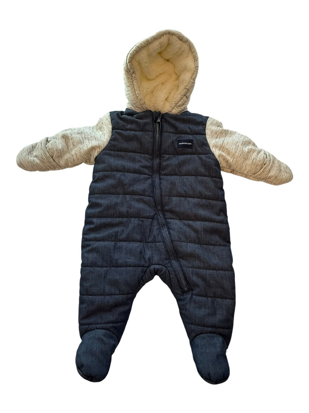 Calvin Klein Jeans Baby Snowsuit 6-9 Months Hooded Pram Bunting Suit Blue Gray